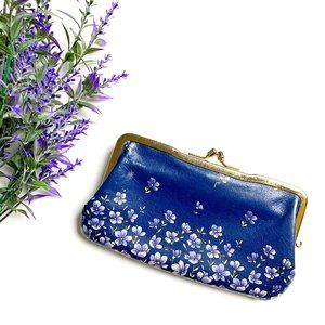 Vintage Blue and Purple Floral Coin Purse Small